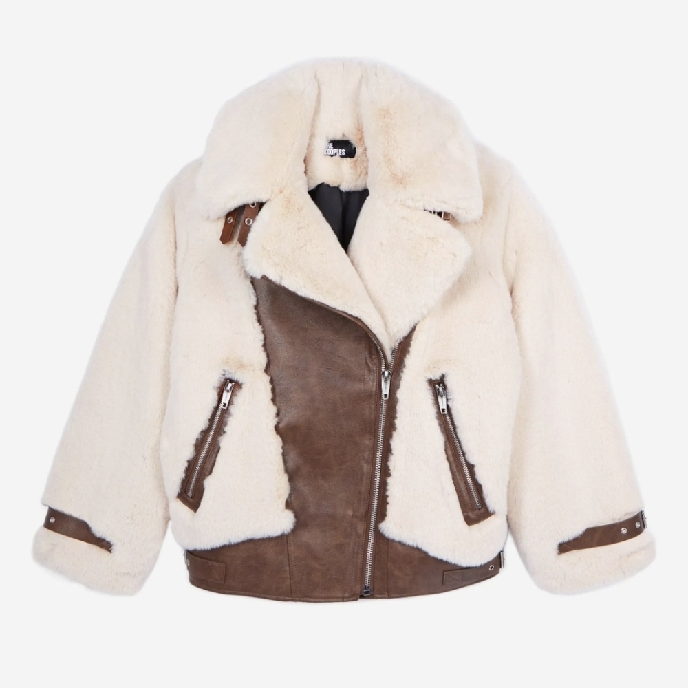 NWT| The Kooples Faux Fur Aviator Bomber Jacket Leather Trim